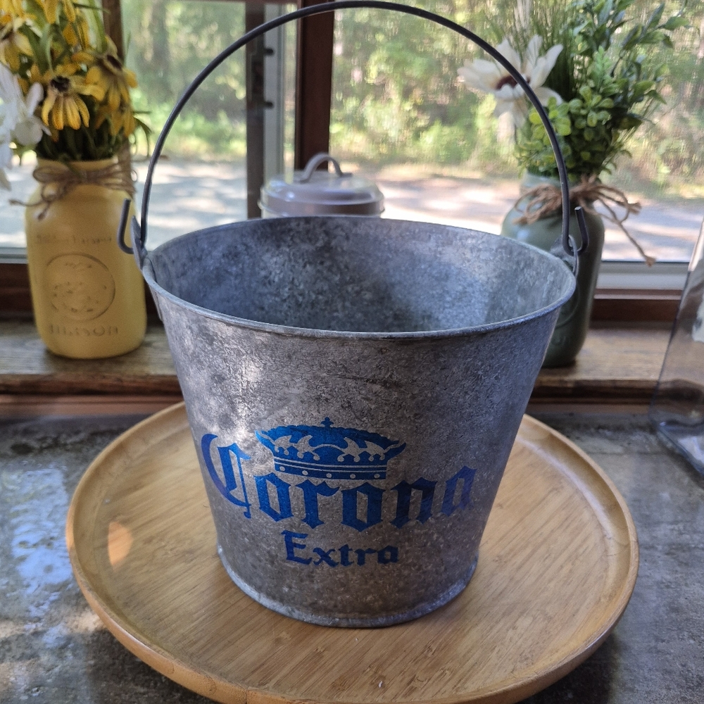 ❤️‍🔥 VTG. Corona Extra Galvanized Metal Ice Bucket Double-Side W/Bottle Opener